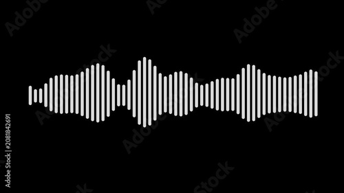 White sound wave graphic element representing audio frequency and music signal pulse isolated on a dark background