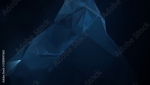 Abstract low poly mountain peak in deep blue tones against dark background