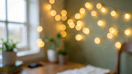 Konstfotografi Blurred home office interior background with soft bokeh and copy space