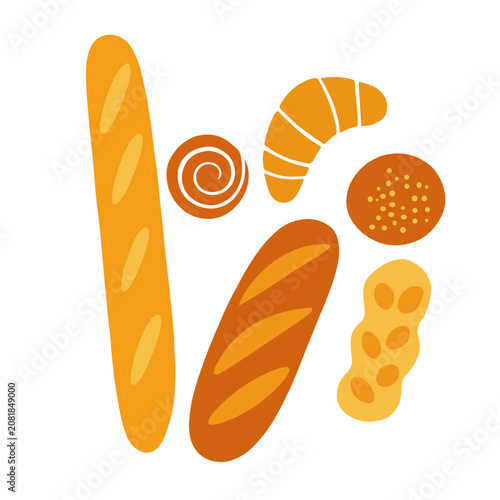 Bakery Bread Set Flat Design Vector
