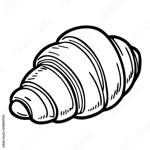 Hand Drawn Croissant Outline Engraving Vector Illustration