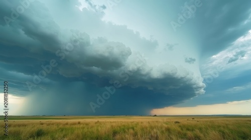 Impresionantes nubes en forma de estante acercándose a través de una vasta pradera