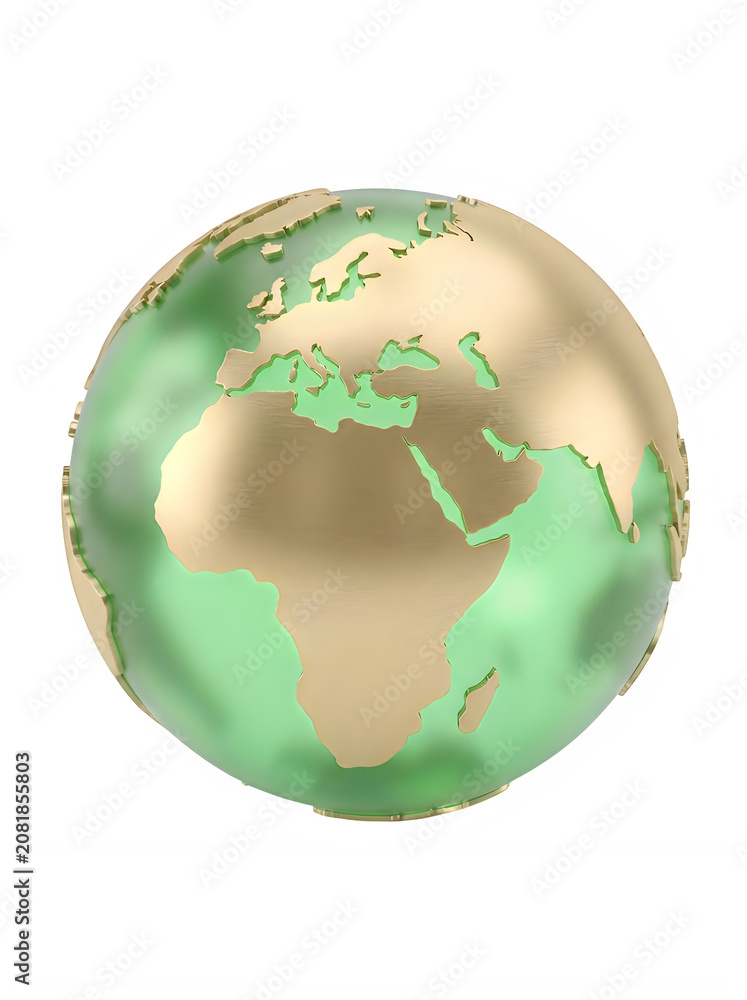 Naklejka premium 3D Gold Earth Globe on White Background