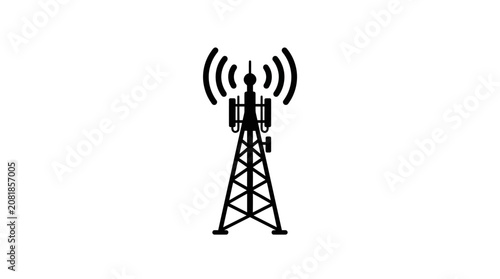 A black silhouette icon of a telecommunications tower emitting radio waves.