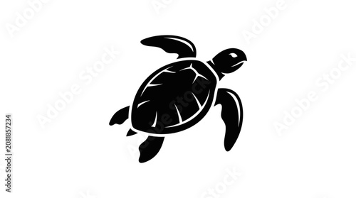 Minimalist black silhouette of a swimming sea turtle icon.