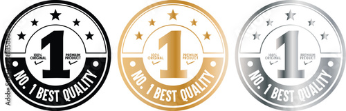 Number One Premium Award Badge Collection, Gold Silver Bronze Quality Seal Vector Set