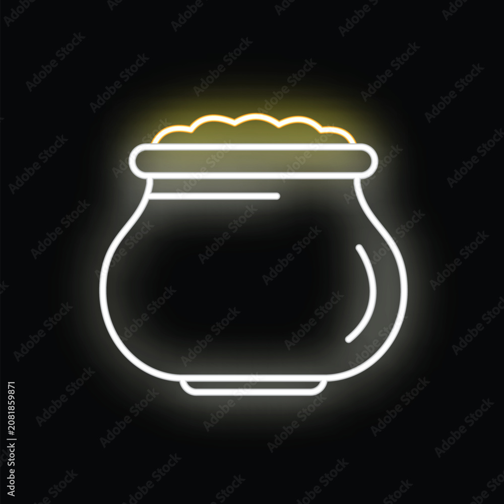 Obraz premium Pot of gold displaying glowing neon light on black background