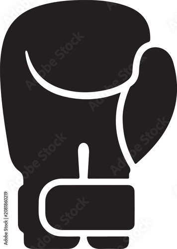 Boxing glove, black sports equipment, fitness icon, vector illustration