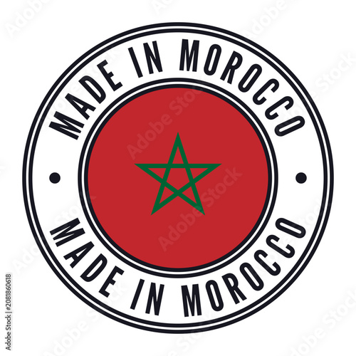 Made In Morocco isolated round stamp, sticker, label with Flag vector illustration