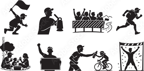 Bild auf Leinwand Set of silhouettes of people participating in a marathon race