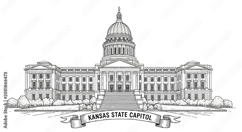 Obraz premium Kansas State Capitol Building Illustration - Topeka Landmark Architecture