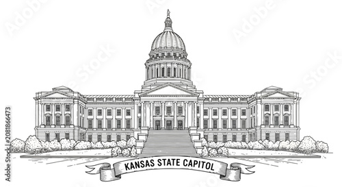 Kansas State Capitol Building Illustration - Topeka Landmark Architecture