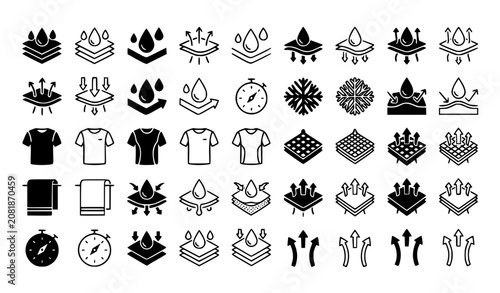 Fotografie Moisture Wicking Fabric Icons Collection with Quick Dry Textile Vector Set