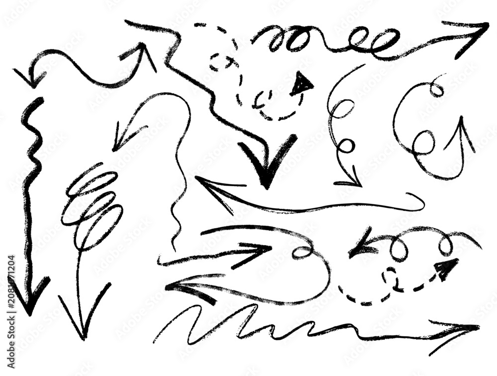 Fototapeta premium Hand Drawn Doodle Arrows Collection. Sketch Direction Arrows and Scribble Line Elements