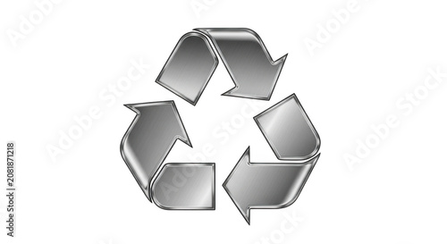 Chrome recycling symbol with metallic sheen against a clean backdrop for environmental concepts Isolated on transparent background