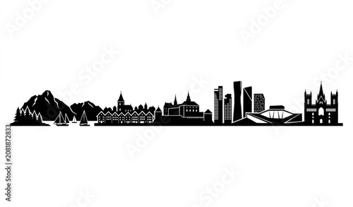 Bild auf Leinwand Norway Famous Landmarks Skyline Silhouette with Oslo Stavanger Trondheim Citysca
