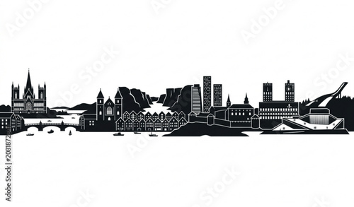 Bild auf Leinwand Norway City Skyline Silhouette Vector with Oslo Stavanger Trondheim Famous Landm