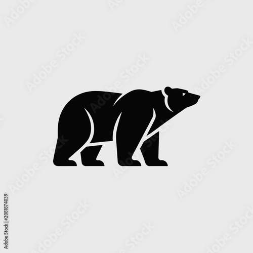 Quadro su tela Black silhouette of a walking bear illustration.