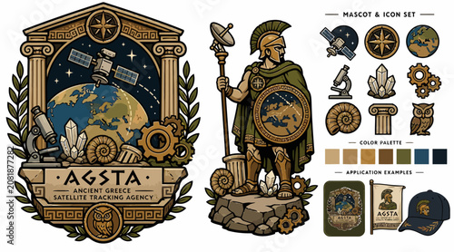 Slika na platnu Ancient Greek Warrior with Shield and Spear Illustration.