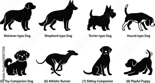 Tableau sur toile Dog Silhouette Vector Bundle Collection Featuring Retriever Shepherd Terrier Hou