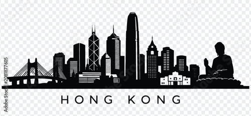 Konstfotografi Hong kong skyline silhouette with famous landmarks and big buddha