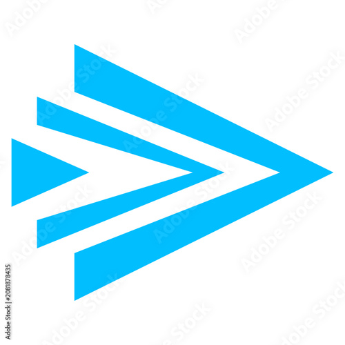 Digital blue segmented arrow with striped pattern pointing right