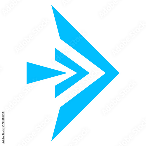 Stylized blue arrowhead design resembling a fast moving airplane
