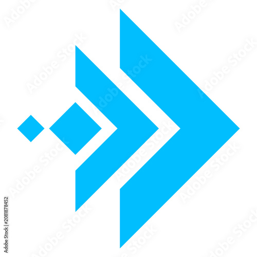 Digital blue arrow with pixelated square tail pointing to the right