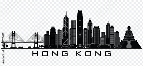 Bilde på lerret Hong kong cityscape silhouette featuring iconic landmarks like tsing ma bridge a