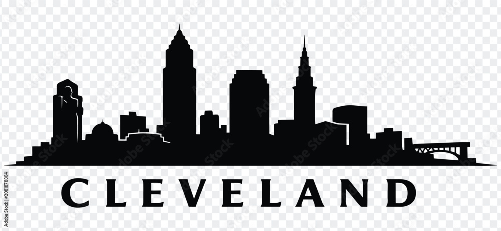 Obraz premium Cleveland ohio city skyline black silhouette with text