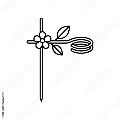 Black line art sewing needle flower.