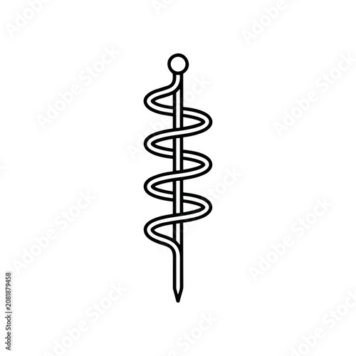 Medical symbol with spiral design element.