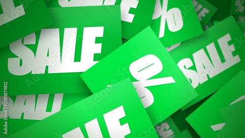 Green Sale and Percentage Signs Falling Down for Promotional Marketing.