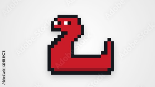 Pixel Art Red Snake Number Two Animation on White Background.