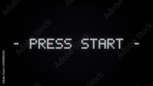 Press Start Retro Gaming Screen Glitch Effect.