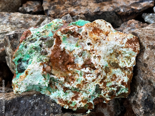 Close up of garnierite rocks, nickel mined garnierite rocks