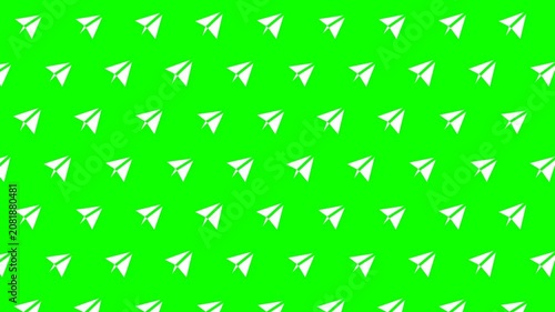 Seamless Loop Animation of White Paper Airplanes Flying on Green Screen Background.