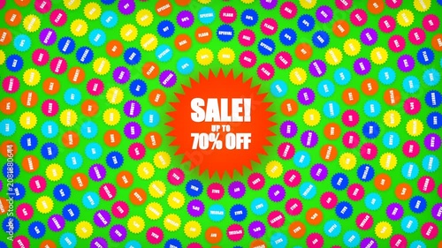 Vibrant Sale Advertisement with Colorful Animated Circles and Discount Offer.