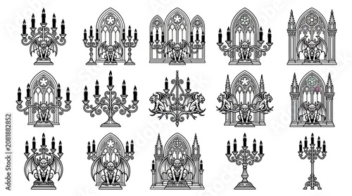 Canvastavla Gothic Architecture Elements: Gargoyles, Candelabras, Stained Glass Windows