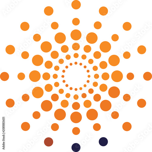 Abstract sun burst logo made of orange circles isolated on transparent background, Vector