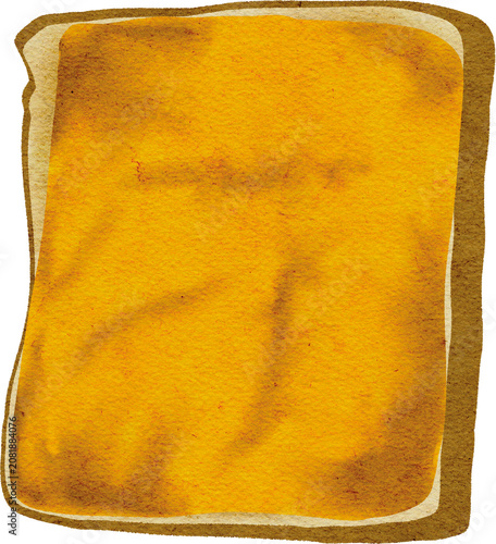 Watercolor cheese toast illustration isolated on background, melted cheddar on sliced bread breakfast