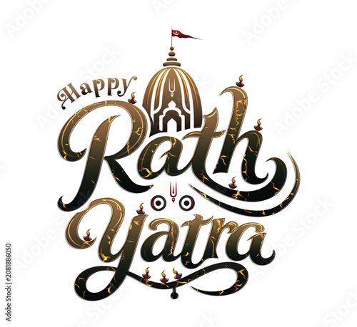 Obraz na płótnie Happy Rath Yatra Golden Typography with Jagannath Temple Vector