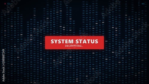 System Status Decrypting Digital Data Background Animation.
