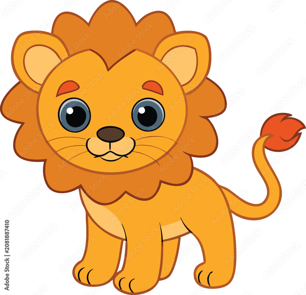 Obraz premium Cute little lion cub cartoon character isolated on transparent background, Vector