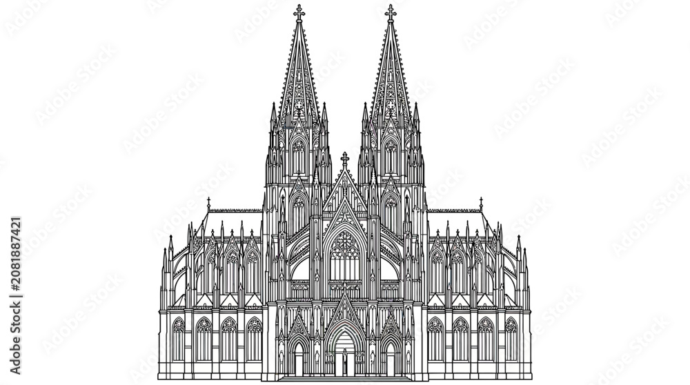 Obraz premium Gothic Cathedral Facade Outline Drawing