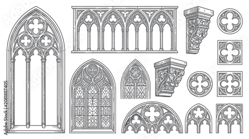Fotografie Gothic Architectural Elements: Arches, Windows, and Ornate Details