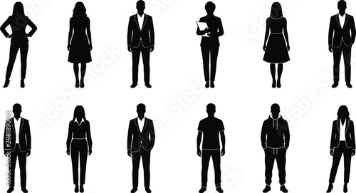 Business people and casual workers silhouette set featuring corporate executives and smart casual employees standing