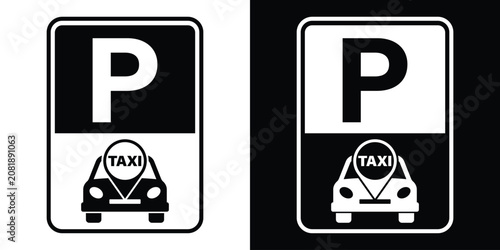 Canvastavla Taxi parking sign icon showing front view of a cab with location pin