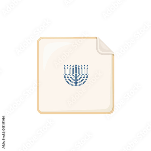 Fotografía Square cream colored paper note with a peeling corner and a blue menorah religio