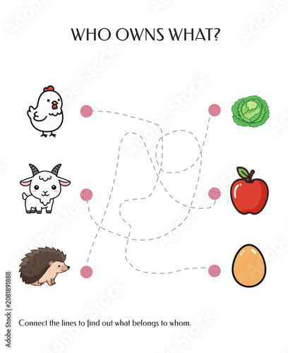 Engaging matching path puzzle for toddlers featuring a chicken, goat, hedgehog, apple, cabbage, and an egg to promote animal recognition and early learning skills.  